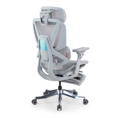 ergonomischer burostuhl weiss grau glide ultra netzstoff 5d verstellbare armlehnen lordosenstutze kopfstutze ausziehbare fussstutze 10