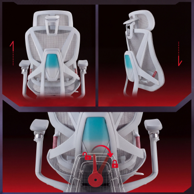 ergonomischer burostuhl weiss grau glide ultra netzstoff 5d verstellbare armlehnen lordosenstutze kopfstutze ausziehbare fussstutze 7