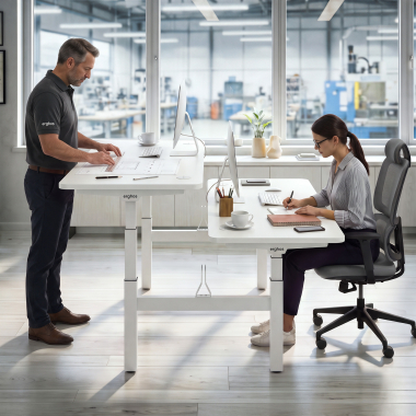 hohenverstellbarer schreibtisch weiss pure black erghos pro 3