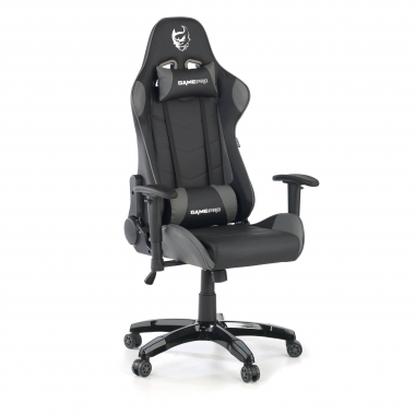gaming stuhl grau game pro kunstleder bewegliche armlehnen lumbal und nackenkissen kopfstutze 1