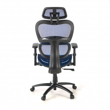 ergonomischer burostuhl blau schwarze struktur netzstoff 3d verstellbare armlehnen doppelte lordosenstutze kopfstutze 8
