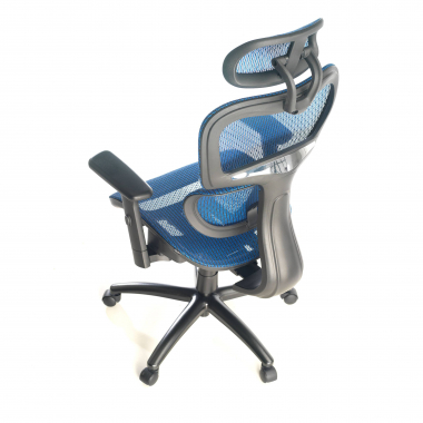 ergonomischer burostuhl blau schwarze struktur netzstoff 3d verstellbare armlehnen doppelte lordosenstutze kopfstutze 9