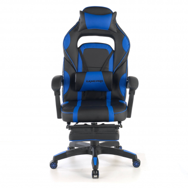 gaming stuhl blau logan kunstleder bewegliche armlehnen lumbal und nackenkissen kopfstutze ausziehbare fussstutze 5