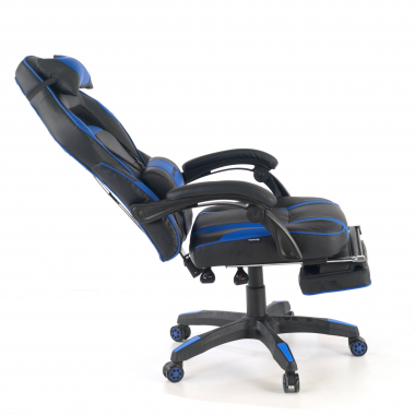 gaming stuhl blau logan kunstleder bewegliche armlehnen lumbal und nackenkissen kopfstutze ausziehbare fussstutze 7