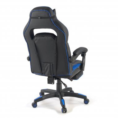 gaming stuhl blau logan kunstleder bewegliche armlehnen lumbal und nackenkissen kopfstutze ausziehbare fussstutze 6