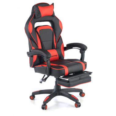 gaming stuhl rot logan kunstleder bewegliche armlehnen lumbal und nackenkissen kopfstutze ausziehbare fussstutze 1
