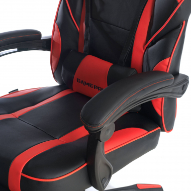 gaming stuhl rot logan kunstleder bewegliche armlehnen lumbal und nackenkissen kopfstutze ausziehbare fussstutze 9