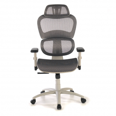 ergonomischer burostuhl weiss grau weisse struktur netzstoff 3d verstellbare armlehnen doppelte lordosenstutze kopfstutze 5