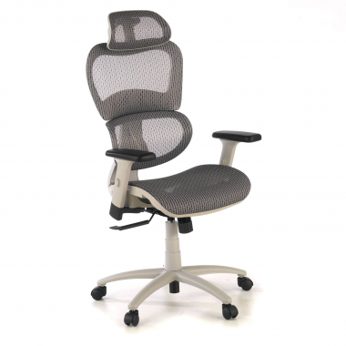 ergonomischer burostuhl weiss grau weisse struktur netzstoff 3d verstellbare armlehnen doppelte lordosenstutze kopfstutze 1