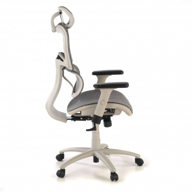 ergonomischer burostuhl weiss grau weisse struktur netzstoff 3d verstellbare armlehnen doppelte lordosenstutze kopfstutze 6