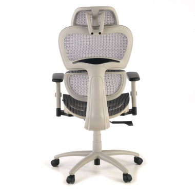 ergonomischer burostuhl weiss grau weisse struktur netzstoff 3d verstellbare armlehnen doppelte lordosenstutze kopfstutze 8
