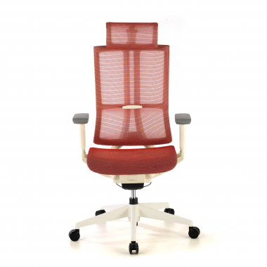 ergonomischer burostuhl weiss rot weisse struktur netzstoff 3d verstellbare armlehnen doppelte lordosenstutze kopfstutze 5