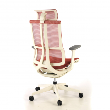 ergonomischer burostuhl weiss rot weisse struktur netzstoff 3d verstellbare armlehnen doppelte lordosenstutze kopfstutze 9