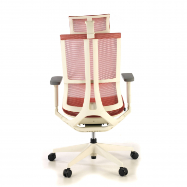 ergonomischer burostuhl weiss rot weisse struktur netzstoff 3d verstellbare armlehnen doppelte lordosenstutze kopfstutze 7