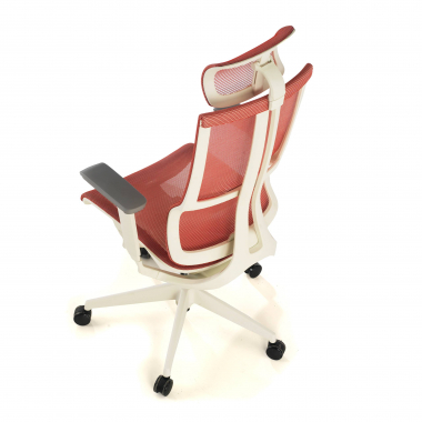 ergonomischer burostuhl weiss rot weisse struktur netzstoff 3d verstellbare armlehnen doppelte lordosenstutze kopfstutze 10