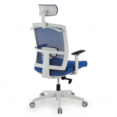 ergonomischer burostuhl weiss blau weisse struktur kopfstutze netzstoff 1d verstellbare armlehnen lordosenstutze kopfstutze 8