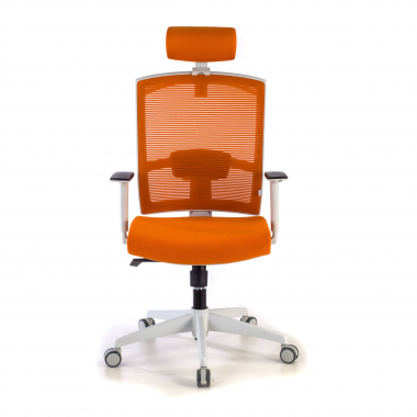 ergonomischer burostuhl weiss orange weisse struktur kopfstutze netzstoff 1d verstellbare armlehnen lordosenstutze kopfstutze 4