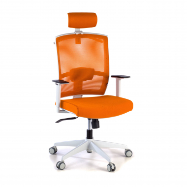 ergonomischer burostuhl weiss orange weisse struktur kopfstutze netzstoff 1d verstellbare armlehnen lordosenstutze kopfstutze 1