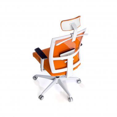 ergonomischer burostuhl weiss orange weisse struktur kopfstutze netzstoff 1d verstellbare armlehnen lordosenstutze kopfstutze 9