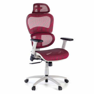 ergonomischer burostuhl weiss rot weisse struktur netzstoff 3d verstellbare armlehnen doppelte lordosenstutze kopfstutze 1