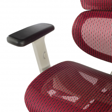 ergonomischer burostuhl weiss rot weisse struktur netzstoff 3d verstellbare armlehnen doppelte lordosenstutze kopfstutze 6