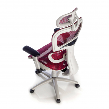 ergonomischer burostuhl weiss rot weisse struktur netzstoff 3d verstellbare armlehnen doppelte lordosenstutze kopfstutze 8