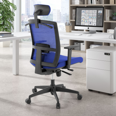 ergonomischer burostuhl blau schwarze struktur kopfstutze netzstoff 1d verstellbare armlehnen lordosenstutze kopfstutze 2