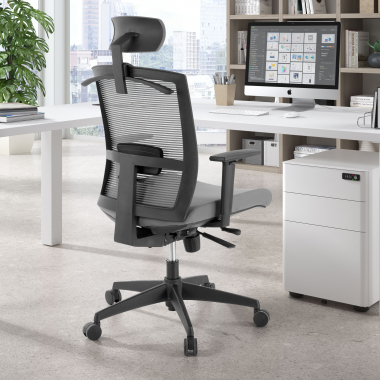ergonomischer burostuhl grau schwarze struktur kopfstutze netzstoff 1d verstellbare armlehnen lordosenstutze kopfstutze 2
