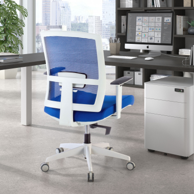 ergonomischer burostuhl weiss blau weisse struktur netzstoff 1d verstellbare armlehnen lordosenstutze 2