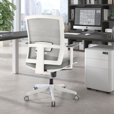 ergonomischer burostuhl weiss grau weisse struktur netzstoff 1d verstellbare armlehnen lordosenstutze 2