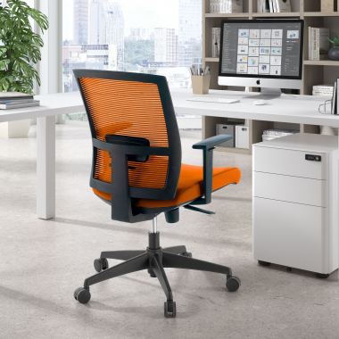 ergonomischer burostuhl orange schwarzes gestell netzstoff 1d verstellbare armlehnen lordosenstutze 2