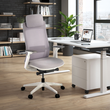ergonomischer burostuhl weiss grau weisse struktur stoff 3d verstellbare armlehnen 2