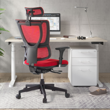 ergonomischer burostuhl rot energy netzstoff 1d verstellbare armlehnen doppelte lordosenstutze 2