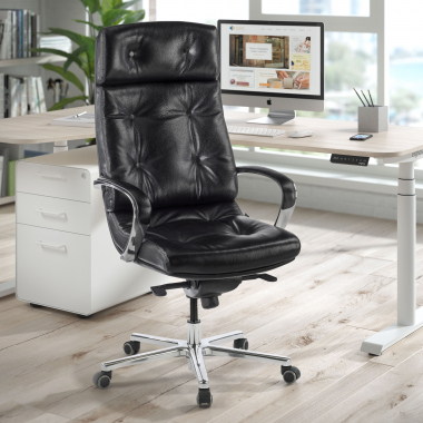 burostuhl schwarz windsor naturleder gepolsterte armlehnen 2