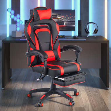 gaming stuhl rot logan kunstleder bewegliche armlehnen lumbal und nackenkissen kopfstutze ausziehbare fussstutze 2
