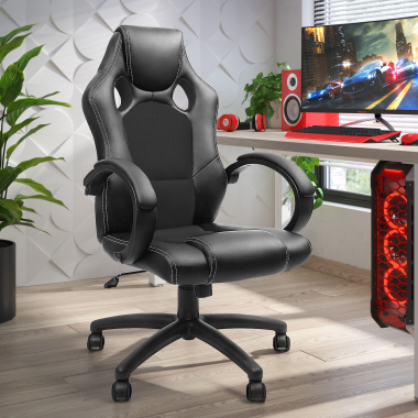 gaming stuhl schwarz racer kunstleder feste armlehnen 2