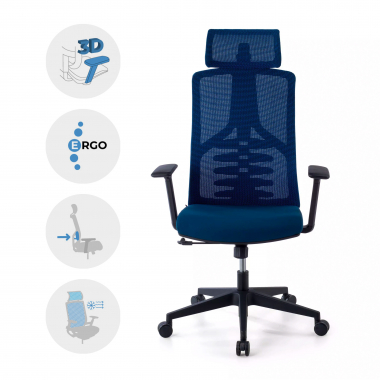 ergonomischer burostuhl blau quick netzstoff 3d verstellbare armlehnen lordosenstutze kopfstutze 3