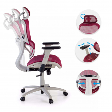 ergonomischer burostuhl weiss rot weisse struktur netzstoff 3d verstellbare armlehnen doppelte lordosenstutze kopfstutze 3