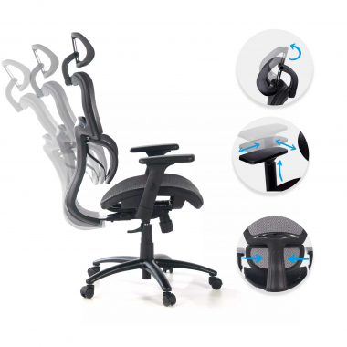 ergonomischer burostuhl schwarz schwarze struktur netzstoff 3d verstellbare armlehnen doppelte lordosenstutze kopfstutze 3