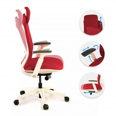 ergonomischer burostuhl weiss rot weisse struktur stoff 3d verstellbare armlehnen 3