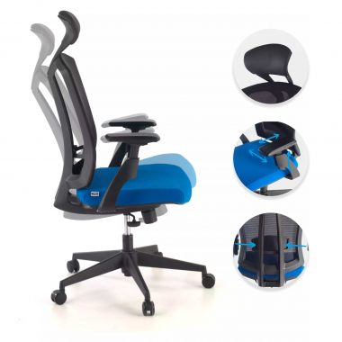 ergonomischer burostuhl blau ridley netzstoff 3d verstellbare armlehnen lordosenstutze kopfstutze 3