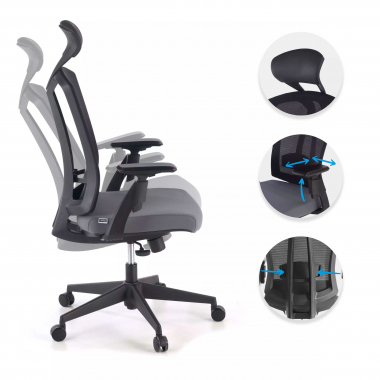 ergonomischer burostuhl grau ridley netzstoff 3d verstellbare armlehnen lordosenstutze kopfstutze 3