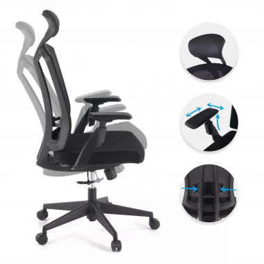 ergonomischer burostuhl schwarz ridley netzstoff 3d verstellbare armlehnen lordosenstutze kopfstutze 3