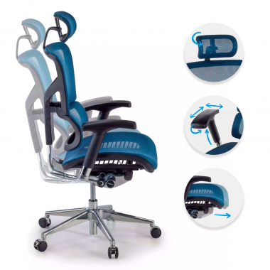 ergonomischer burostuhl blau next2 mit kopfstutze netzstoff 4d verstellbare armlehnen lordosenstutze kopfstutze 3