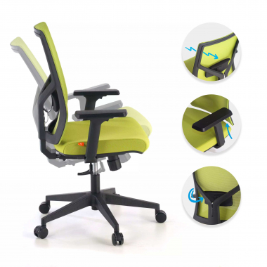 ergonomischer burostuhl grun schwarze struktur kopfstutze netzstoff 1d verstellbare armlehnen lordosenstutze 3