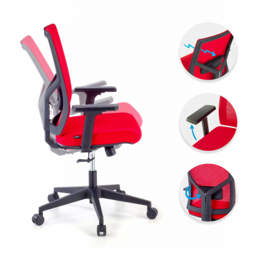ergonomischer burostuhl rot schwarze struktur kopfstutze netzstoff 1d verstellbare armlehnen lordosenstutze 3