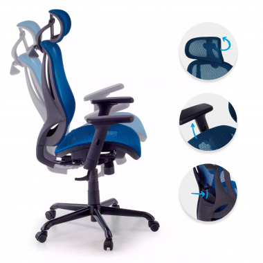 ergonomischer burostuhl blau locktech netzstoff 1d verstellbare armlehnen lordosenstutze kopfstutze 3
