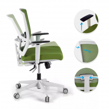 ergonomischer burostuhl weiss grun weisse struktur netzstoff 1d verstellbare armlehnen lordosenstutze 3