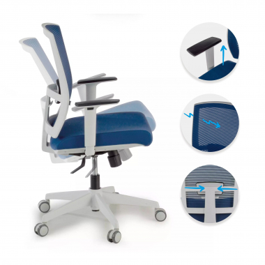 ergonomischer burostuhl weiss blau weisse struktur netzstoff 1d verstellbare armlehnen lordosenstutze 3