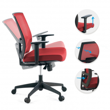 ergonomischer burostuhl rot schwarzes gestell netzstoff 1d verstellbare armlehnen lordosenstutze 3